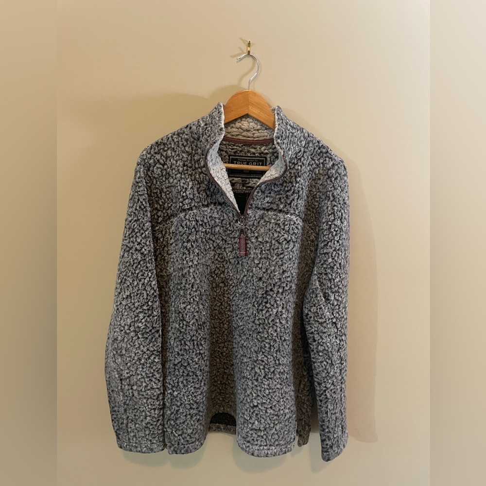 TRUE GRIT Gray Sherpa Quarter Zip Sweatshirt Size XS